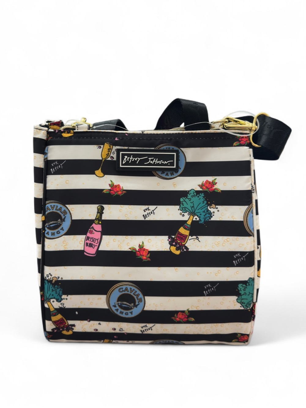 Betsey Johnson Black & White Stripes Insulated Lunch Tote Bag